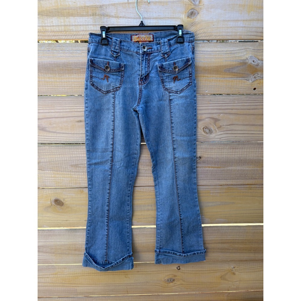 Neeso Jeans Womens Size 7 Medium Wash Y2K Bootcut Flap Pocket  Stitch Blue